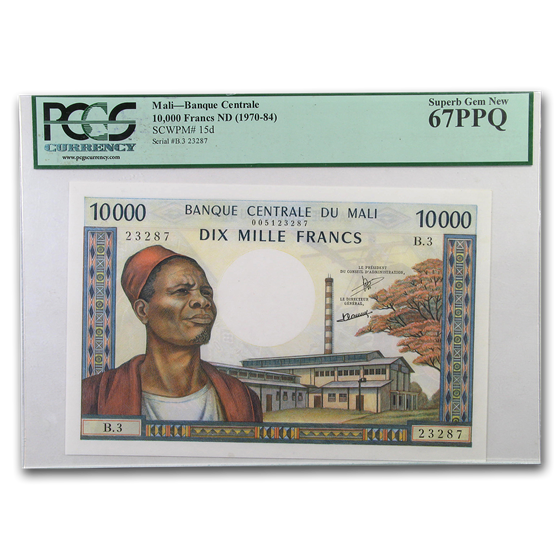 1972-84 Mali 10000 Francs Gem New CU-67 PPQ PCGS 1972-84 Mali 10000 Francs Gem New CU-67 PPQ PCGS